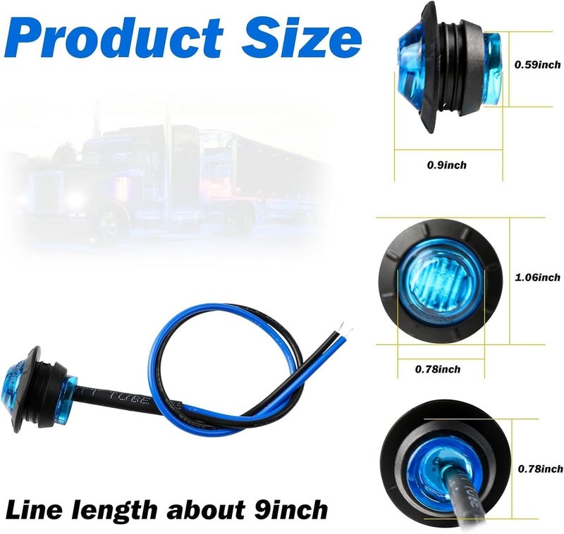 ALFU 3/4" Inch 20Pcs Blue Round LED Trailer Side Marker Clearance Lights Front Rear Top Marker Indicators Tail Light Waterproof for Truck Car Bus Van Pickup RV - Image 2
